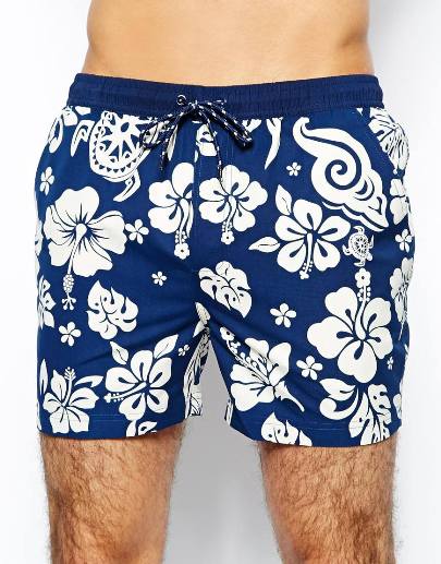 plavky šortkového střihu ano, ale nad kolena; zdroj: asos.cz